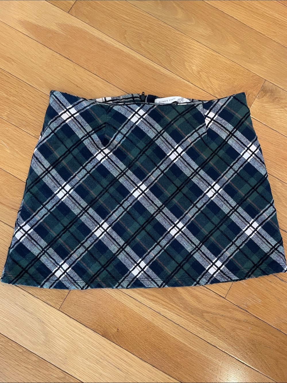 Altar'd State Felicity Flannel Tartan Green and Navy Plaid Mini Skirt M